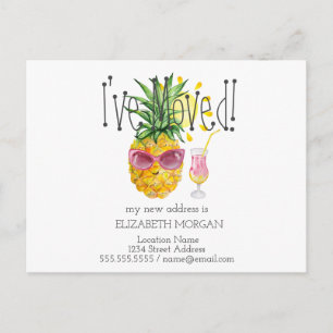 I've Moved,Pineapple,Sun,Cocktail New Address Announcement Postcard