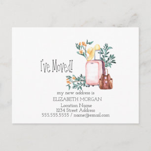 I've Moved, Suitcases, Flowers New Address Announcement Postcard