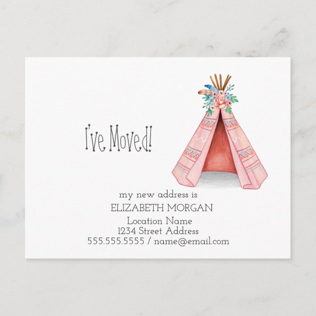 I've Moved, Tribal Tent New Address Announcement Postcard (Front)