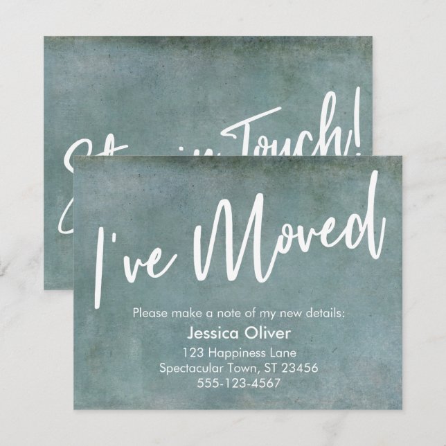 "I've Moved" Typography Grunge Blue Announcement (Front/Back)