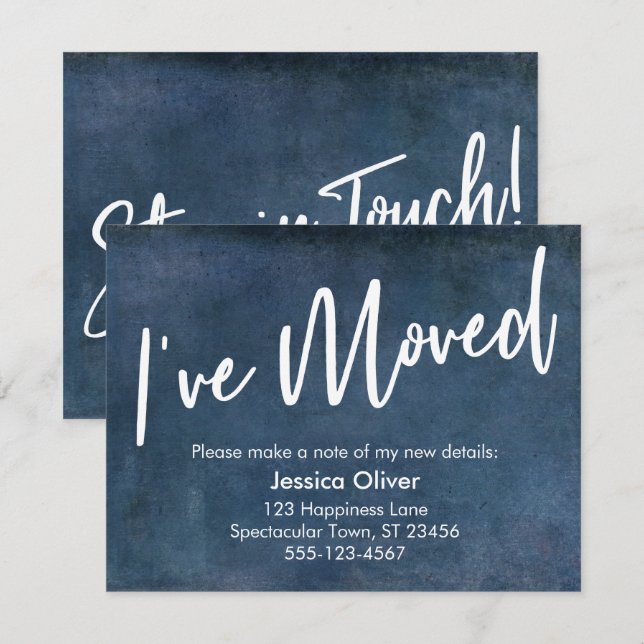 "I've Moved" Typography Grunge Navy Announcement (Front/Back)