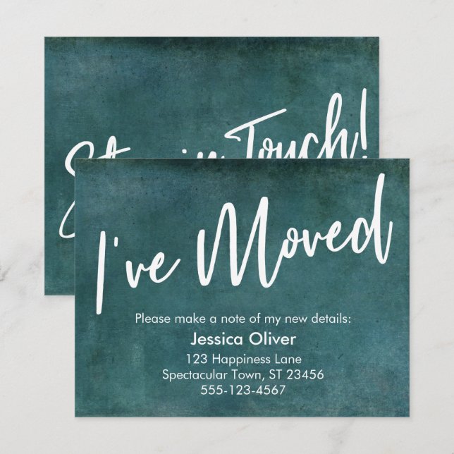 "I've Moved" Typography Grunge Teal Announcement (Front/Back)