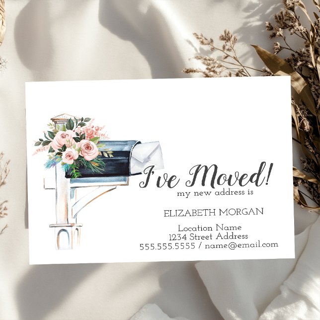 I've Moved,Watercolor Blue Mailbox Floral Announcement Postcard (Creator Uploaded)