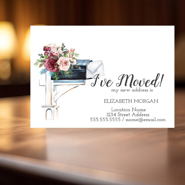 I've Moved,Watercolor Blue Mailbox Flowers  Announcement Postcard (Creator Uploaded)