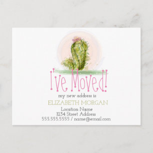 I've Moved Watercolor Cactus New Address Announcement Postcard