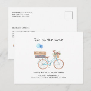 I've Moved Watercolor Change of Address Blue Bike Announcement Postcard