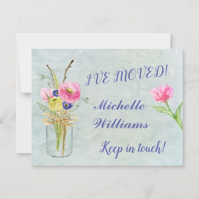 I've Moved Watercolor Floral Budget Move   Announcement (Front)