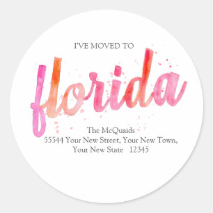 I've Moved Watercolor Florida State Moving Classic Round Sticker
