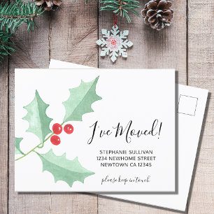 I've Moved Watercolor Holly Announcement Postcard