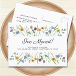 I've Moved Watercolor Wildflower Moving Announceme Announcement Postcard<br><div class="desc">This botanical I've Moved moving announcement postcard is decorated with delicate watercolor wildflowers and foliage in pastel shades. It says I've moved in stylish script typography. Easily customizable with your new address. The text on the back is also customizable or can be deleted. Use the Design Tool to change the...</div>