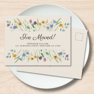 I've Moved Watercolor Wildflower Moving  Announcement Postcard