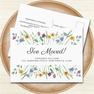 I've Moved Watercolor Wildflower Moving  Announcement Postcard