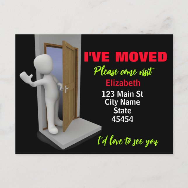 I've Moved, Waving Person Card, Moving, Postcard (Front)