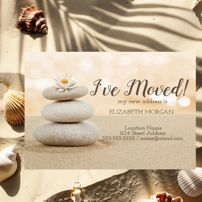 I've Moved Zen Stones Lotus Sand New Address  Announcement Postcard (Creator Uploaded)