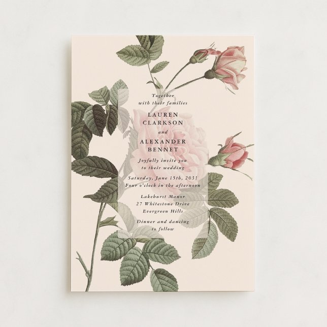 IVintage botanical rose floral wedding innvitation Invitation (Creator Uploaded)