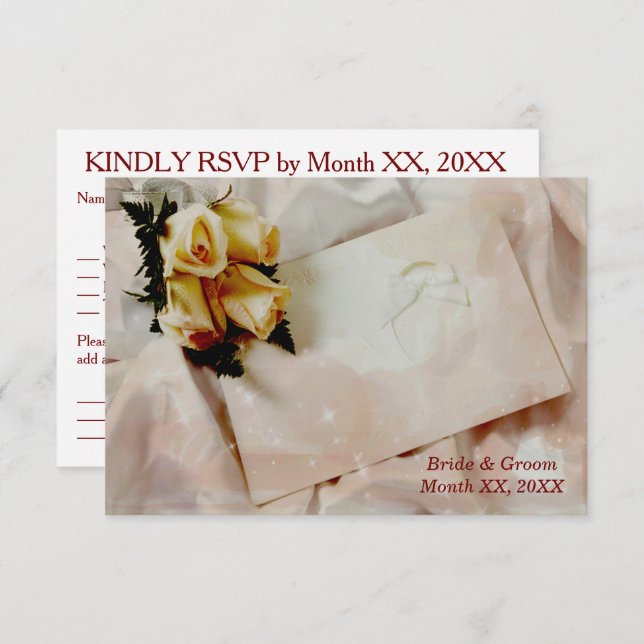 Ivoire élégant avec Roses Jaunes Mariage Carte RSV (Devant / Derrière)