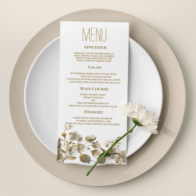 Ivoire jaune foncé blanc brun Mariage Menu (Dark yellow ivory white brown floral Wedding Menu)
