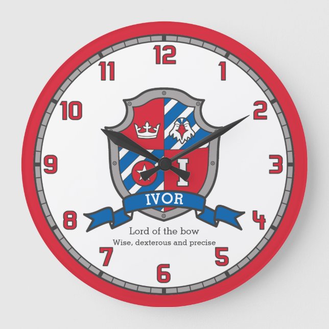 Ivor boys name meaning knights bird crest large clock (Front)