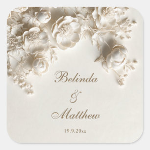 Ivory 3D Floral Roses   Wedding Square Sticker