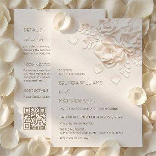 Ivory 3D Flowers All-In-One Wedding  Invitation
