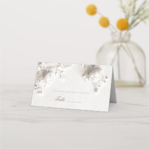 Ivory 3D Flowers Arched Wedding Place Card