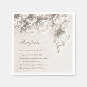 Ivory 3D Flowers Roses Fun Facts Wedding Napkin