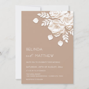 Ivory 3D Flowers Roses Minimalist Wedding Invitation