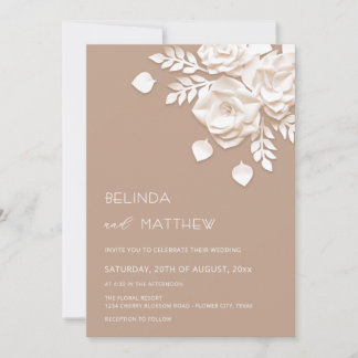 Ivory 3D Flowers Roses Minimalist Wedding  Invitation
