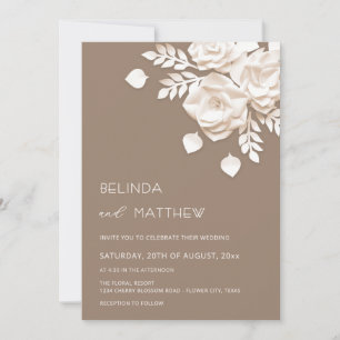 Ivory 3D Flowers Roses Minimalist Wedding Invitation