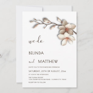 Ivory 3D Magnolia Flower Casual Wedding Invitation