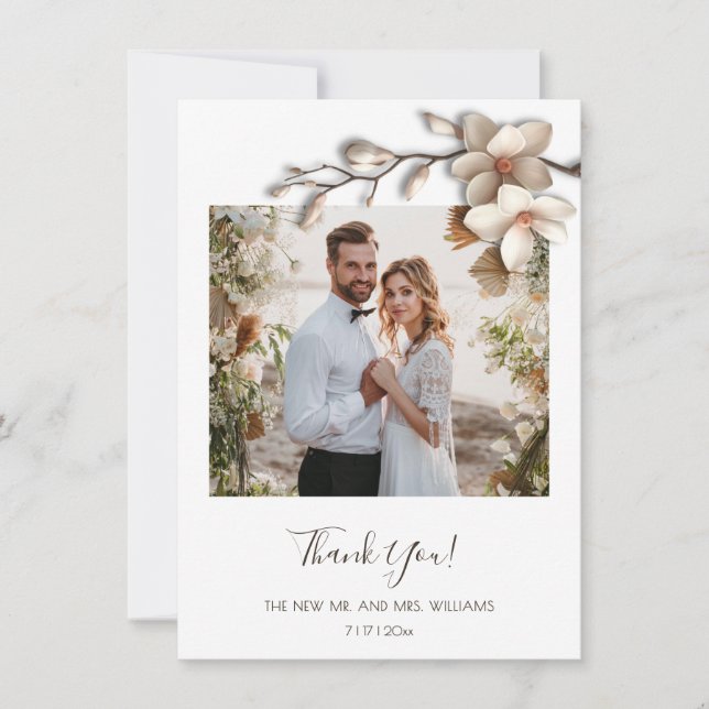 Ivory 3D Magnolia Flower Thank You Card (Front)