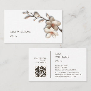 Ivory 3D Magnolia Rustic QR Code Business Card