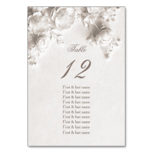 Ivory 3D Roses Wedding Guest Names  Table Number