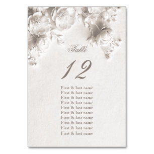 Ivory 3D Roses Wedding Guest Names Table Number