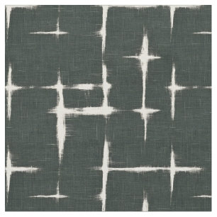 Ivory Abstract Paint on Forest Green Linen Fabric