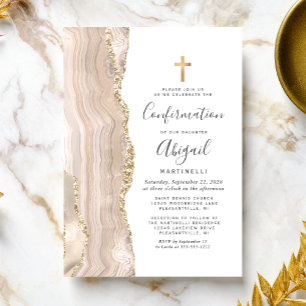 Ivory Agate Gold Glitter Confirmation Invitation