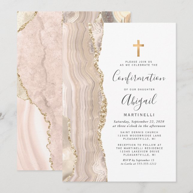  Ivory Agate Gold Glitter Confirmation Invitation (Front/Back)