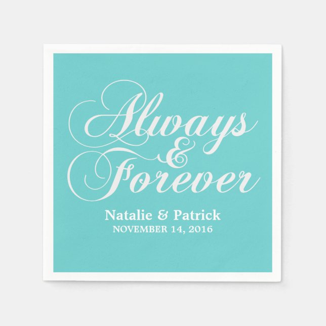 Ivory Always & Forever Wedding Paper Napkins (Front)