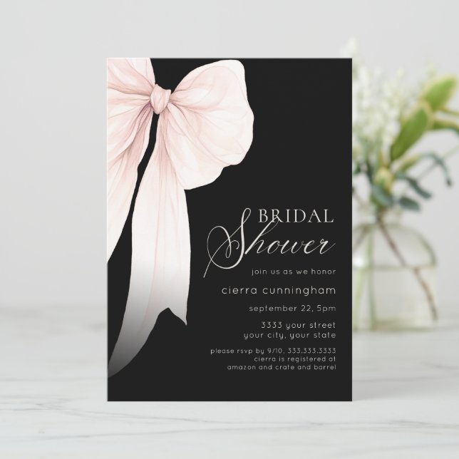 Ivory and Black Coquette Bow Bridal Shower Invitation (Standing Front)