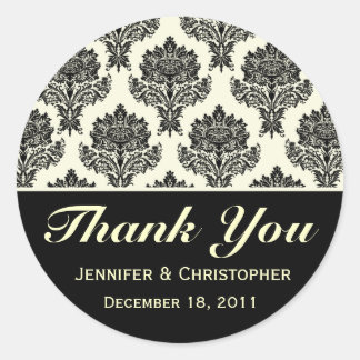 Ivory and Black Damask Customizable Stickers