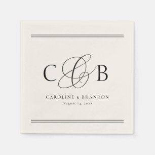 Ivory and Black Elegant Initials Monogram Wedding Napkin