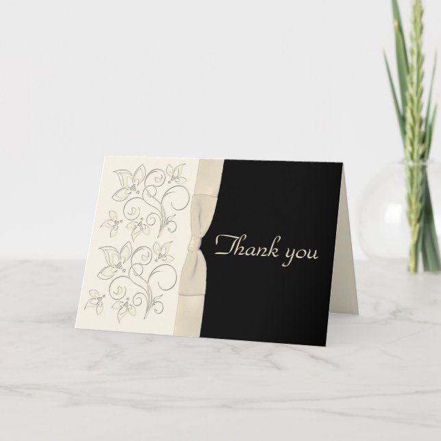 Ivory and Black Floral Thank You Card Alternate (Front)