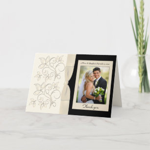 Ivory and Black Floral Thank You Card with Photo