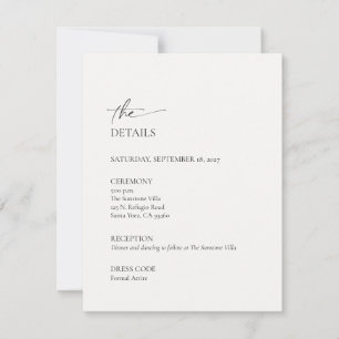 Ivory and Black Minimalist Wedding Details Card