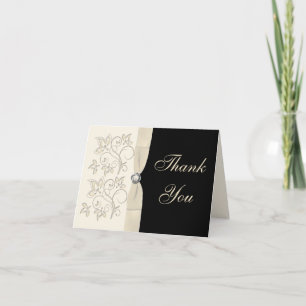 Ivory and Black with Pearl Loveknot Thank You Card