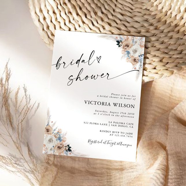 Ivory And Blue Boho Bridal Shower Invitation (Creator Uploaded)