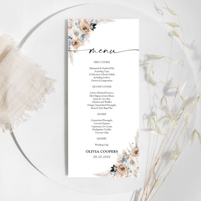 Ivory And Blue Boho Floral Baby Shower Menu (Creator Uploaded)