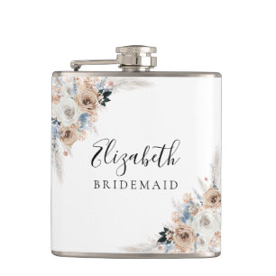 Ivory And Blue Boho Floral Bridal Shower Flask