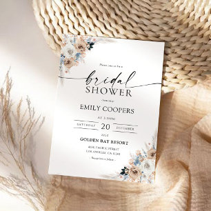 Ivory And Blue Boho Floral Bridal Shower Invitation