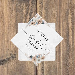 Ivory And Blue Boho Floral Bridal Shower Napkin